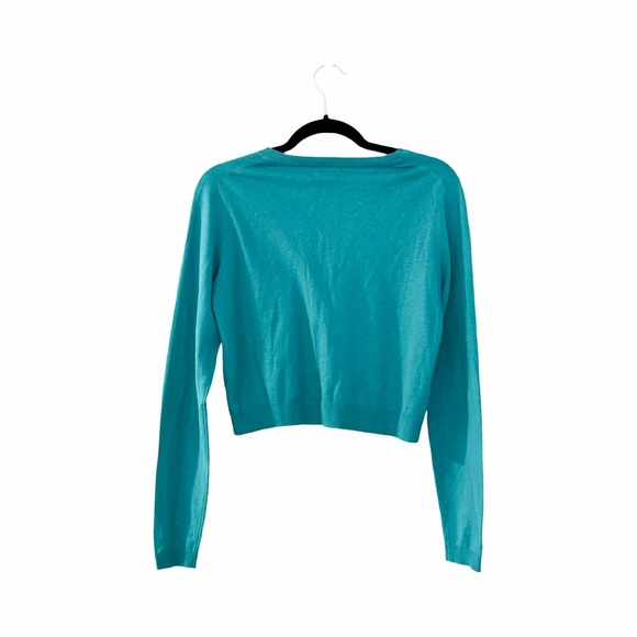 MASSIMO DUTTI Cotton Silk Teal Knit Short Cardigan Sz M - Picture 3 of 5